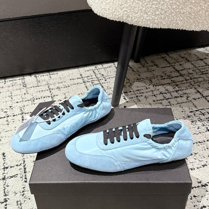 PRADA 25S COLLAPSE SNEAKERS IN LIGHT BLUE RE NYLON AND SUEDE