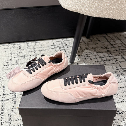 PRADA 25S COLLAPSE SNEAKERS IN LIGHT PINK RE NYLON AND SUEDE
