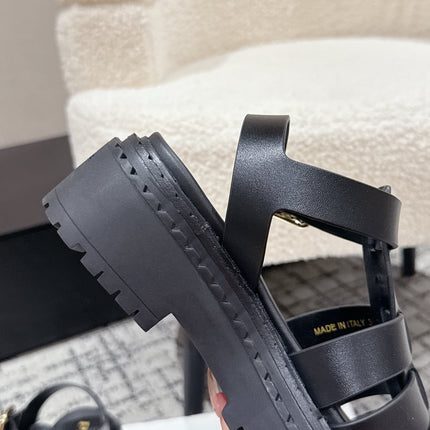 PRADA 25S FISHERMAN OPEN TOE SANDALS IN BLACK CALFSKIN