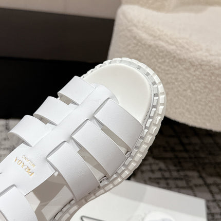 PRADA 25S FISHERMAN OPEN TOE SANDALS IN WHITE CALFSKIN