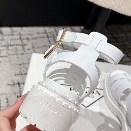 PRADA 25S HIGH TOP OPEN TOE FISHERMAN SANDALS IN WHITE CALFSKIN