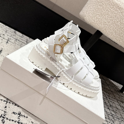 PRADA 25S HIGH TOP OPEN TOE FISHERMAN SANDALS IN WHITE CALFSKIN