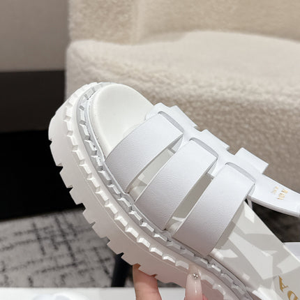 PRADA 25S HIGH TOP OPEN TOE FISHERMAN SANDALS IN WHITE CALFSKIN