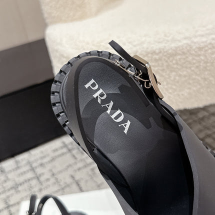 PRADA 25S CRISSCROSS SANDALS IN BLACK CALFSKIN LOGO