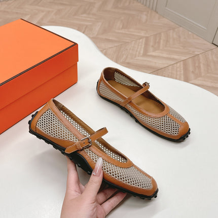 KICHU BALLET FLAT IN BRONZE BROWN CROCHET KNIT AND CALFSKIN