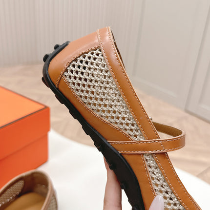 KICHU BALLET FLAT IN BRONZE BROWN CROCHET KNIT AND CALFSKIN