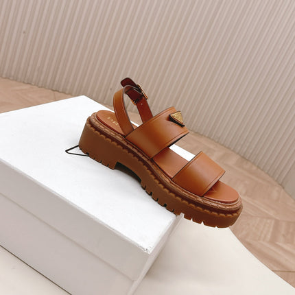 PRADA 25S SANDALS IN LIGHT TAN CALFSKIN LOGO