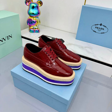 PRADA 25S FLAT WEDGE SHOES 60MM IN WINE RED CALFSKIN