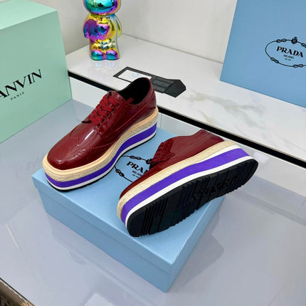 PRADA 25S FLAT WEDGE SHOES 60MM IN WINE RED CALFSKIN