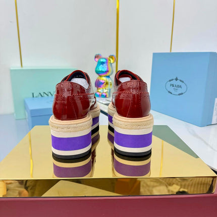 PRADA 25S FLAT WEDGE SHOES 60MM IN WINE RED CALFSKIN