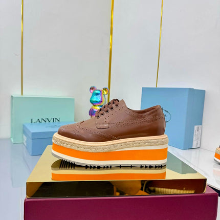 PRADA 25S FLAT WEDGE SHOES 60MM IN DARK BROWN CALFSKIN