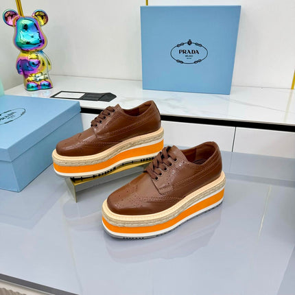 PRADA 25S FLAT WEDGE SHOES 60MM IN DARK BROWN CALFSKIN