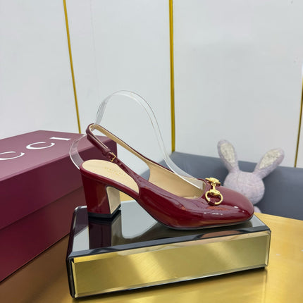 GG HIGH HEELS 65 IN RED GLOSSY LEATHER WITH GOLD HARDWARE