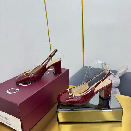 GG HIGH HEELS 65 IN RED GLOSSY LEATHER WITH GOLD HARDWARE