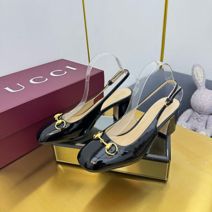 GG HIGH HEELS 65 IN BLACK GLOSSY LEATHER WITH GOLD HARDWARE