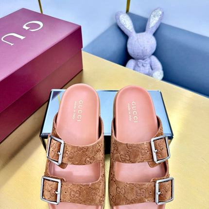 GG SANDALS IN ORANGE LAMBSKIN MIX SUEDE EMBOSSED LOGO