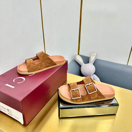 GG SANDALS IN ORANGE LAMBSKIN MIX SUEDE EMBOSSED LOGO