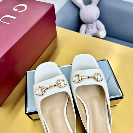 GG HIGH HEELS 65 IN CREAM WHITE CALFSKIN WITH GOLD HARDWARE