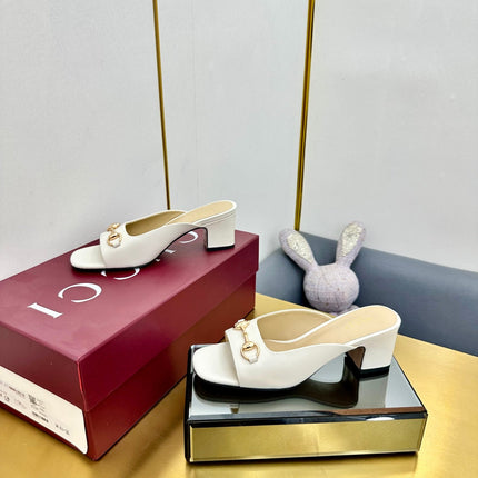 GG HIGH HEELS 65 IN CREAM WHITE CALFSKIN WITH GOLD HARDWARE