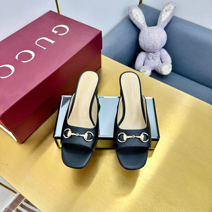 GG HIGH HEELS 65 IN BLACK CALFSKIN WITH GOLD HARDWARE