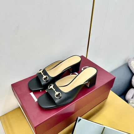 GG HIGH HEELS 65 IN BLACK CALFSKIN WITH GOLD HARDWARE