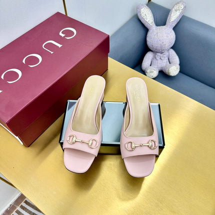 GG HIGH HEELS 65 IN PINK CALFSKIN WITH GOLD HARDWARE