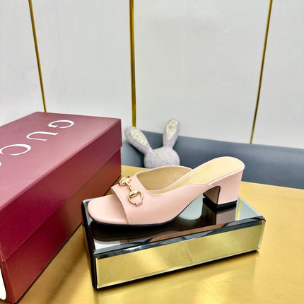 GG HIGH HEELS 65 IN PINK CALFSKIN WITH GOLD HARDWARE