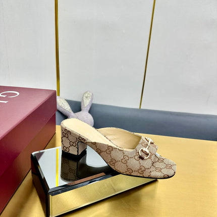 GG HIGH HEELS 65 IN BEIGE FABRIC WITH GOLD HARDWARE