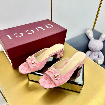 GG HIGH HEELS 65 IN PINK FABRIC WITH GOLD HARDWARE