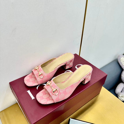 GG HIGH HEELS 65 IN PINK FABRIC WITH GOLD HARDWARE