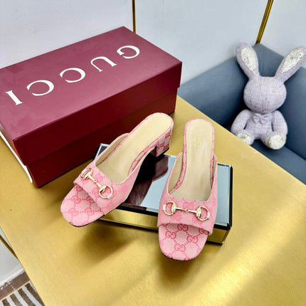 GG HIGH HEELS 65 IN PINK FABRIC WITH GOLD HARDWARE