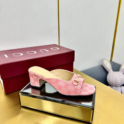 GG HIGH HEELS 65 IN PINK FABRIC WITH GOLD HARDWARE