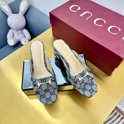 GG HIGH HEELS 65 IN GREY FABRIC WITH GOLD HARDWARE