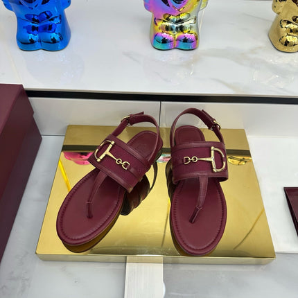 GG FLAT THONG SANDALS WITH ANKLE STRAP IN RED LAMBSKIN AND FABRIC