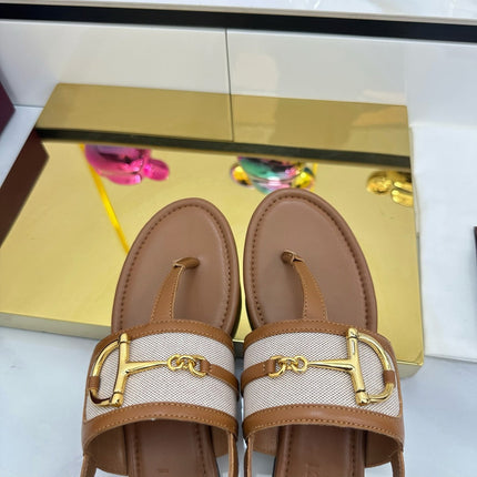 GG FLAT THONG SANDALS WITH ANKLE STRAP IN BROWN LAMBSKIN AND WHITE FABRIC