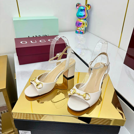 GG HEELED SANDALS 25S 65 MM IN CREAM WHITE LAMBSKIN WITH GOLD HARDWARE