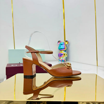 GG HEELED SANDALS 25S 65 MM IN BROWN LAMBSKIN WITH GOLD HARDWARE