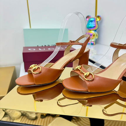 GG HEELED SANDALS 25S 65 MM IN BROWN LAMBSKIN WITH GOLD HARDWARE