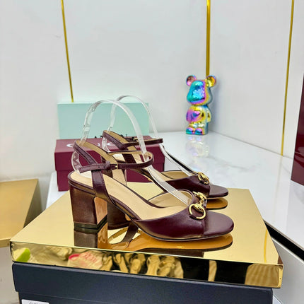 GG HEELED SANDALS 25S 65 MM IN DARK RED LAMBSKIN WITH GOLD HARDWARE