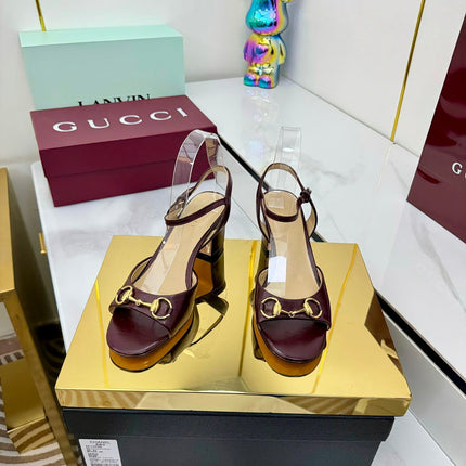 GG HEELED SANDALS 25S 65 MM IN DARK RED LAMBSKIN WITH GOLD HARDWARE