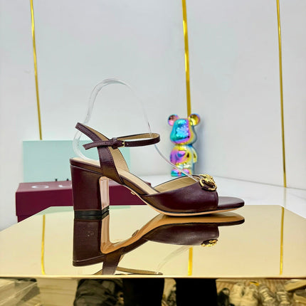 GG HEELED SANDALS 25S 65 MM IN DARK RED LAMBSKIN WITH GOLD HARDWARE