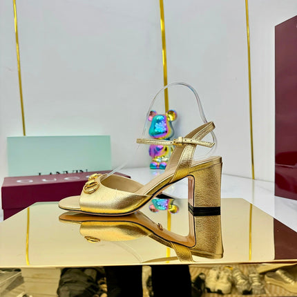 GG HEELED SANDALS 25S 65 MM IN GOLD LAMBSKIN WITH GOLD HARDWARE