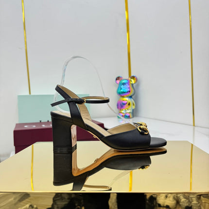 GG HEELED SANDALS 25S 65 MM IN BLACK LAMBSKIN WITH GOLD HARDWARE