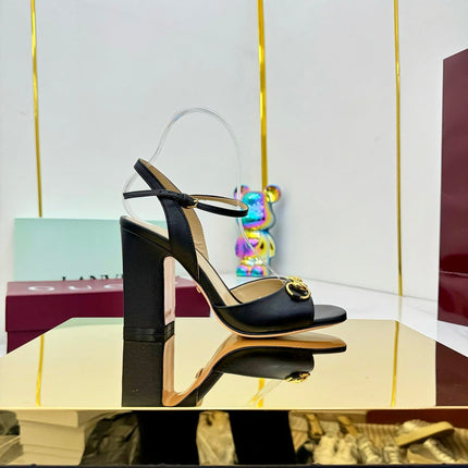 GG HEELED SANDALS 25S 95 MM IN BLACK LAMBSKIN WITH GOLD HARDWARE