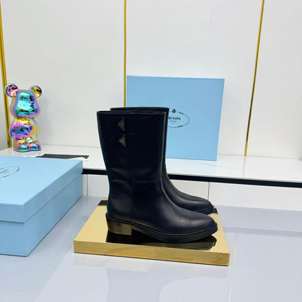 PRADA 25S BROOKLYN BOOTS 50MM IN BLACK CALFSKIN WITH LOGO