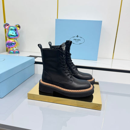 PRADA 25S LONG THICK SOLED MARTIN BOOTS 50MM IN BLACK CALFSKIN