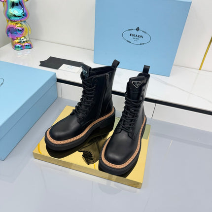 PRADA 25S LONG THICK SOLED MARTIN BOOTS 50MM IN BLACK CALFSKIN
