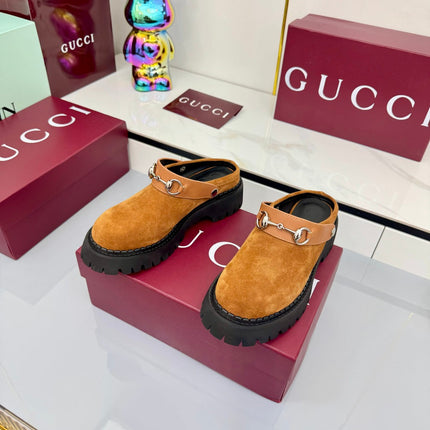 GG PLATFORM MULES 25S IN BURNT ORANGE SUEDE