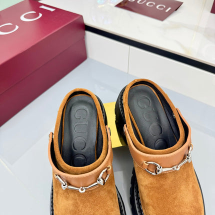 GG PLATFORM MULES 25S IN BURNT ORANGE SUEDE