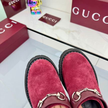 GG PLATFORM MULES 25S IN RED SUEDE